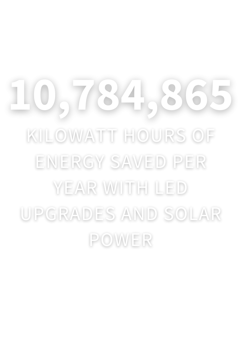 10,784,865 KILOWATT HOURS OF ENERGY SAVED PER YEAR WITH LED UPGRADES AND SOLAR POWER